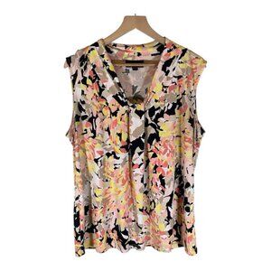 Dana Buchman Blouse XL Multicolor Floral Pleated Neckline Casual Comfy‎ Light